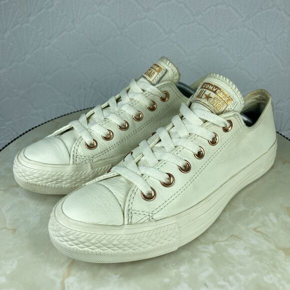 Converse CTAS Sneakers Women Sz 7 Cream All Leather Low Top Limited Edition Shoe - Picture 5 of 11